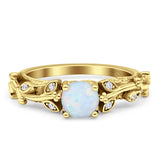 Vintage Style Floral Round Engagement Ring Cubic Zirconia 925 Sterling Silver