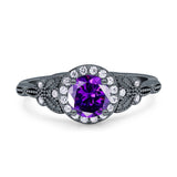 Art Deco Round Engagement Ring Cubic Zirconia 925 Sterling Silver