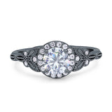 Art Deco Round Engagement Ring Cubic Zirconia 925 Sterling Silver