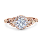 Art Deco Round Engagement Ring Cubic Zirconia 925 Sterling Silver