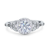 Art Deco Round Engagement Ring Cubic Zirconia 925 Sterling Silver