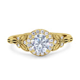 Art Deco Round Engagement Ring Cubic Zirconia 925 Sterling Silver