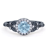 Halo Vintage Style Round Natural Aquamarine Engagement Ring