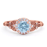 Halo Vintage Style Round Natural Aquamarine Engagement Ring