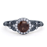 Halo Vintage Style Round Natural Smoky Quartz Engagement Ring