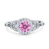 Art Deco Round Engagement Ring Cubic Zirconia 925 Sterling Silver