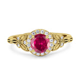 Art Deco Round Engagement Ring Cubic Zirconia 925 Sterling Silver