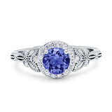 Art Deco Round Engagement Ring Cubic Zirconia 925 Sterling Silver