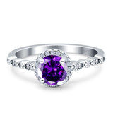 Halo Round Engagement Ring Cubic Zirconia 925 Sterling Silver