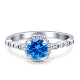 Halo Round Engagement Ring Cubic Zirconia 925 Sterling Silver