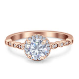 Halo Round Engagement Ring Cubic Zirconia 925 Sterling Silver