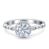Halo Round Engagement Ring Cubic Zirconia 925 Sterling Silver