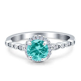 Halo Round Engagement Ring Cubic Zirconia 925 Sterling Silver