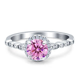 Halo Round Engagement Ring Cubic Zirconia 925 Sterling Silver