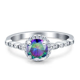 Halo Round Engagement Ring Cubic Zirconia 925 Sterling Silver