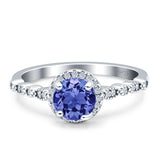 Halo Round Engagement Ring Cubic Zirconia 925 Sterling Silver