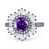 Floral Art Deco Round Engagement Ring Simulated Cubic Zirconia 925 Sterling Silver