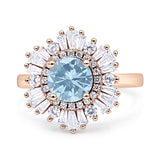 Floral Art Deco Round Engagement Ring Simulated Cubic Zirconia 925 Sterling Silver