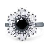 Floral Art Deco Round Engagement Ring Simulated Cubic Zirconia 925 Sterling Silver