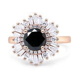 Floral Art Deco Round Engagement Ring Simulated Cubic Zirconia 925 Sterling Silver