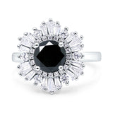 Floral Art Deco Round Engagement Ring Simulated Cubic Zirconia 925 Sterling Silver