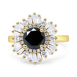 Floral Art Deco Round Engagement Ring Simulated Cubic Zirconia 925 Sterling Silver