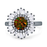 Floral Art Deco Round Engagement Ring Simulated Cubic Zirconia 925 Sterling Silver