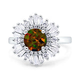 Floral Art Deco Round Engagement Ring Simulated Cubic Zirconia 925 Sterling Silver