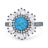 Floral Art Deco Round Engagement Ring Simulated Cubic Zirconia 925 Sterling Silver