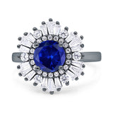 Floral Art Deco Round Engagement Ring Simulated Cubic Zirconia 925 Sterling Silver