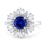 Floral Art Deco Round Engagement Ring Simulated Cubic Zirconia 925 Sterling Silver