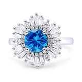 Floral Art Deco Round Engagement Ring Simulated Cubic Zirconia 925 Sterling Silver