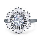 Floral Art Deco Round Engagement Ring Simulated Cubic Zirconia 925 Sterling Silver