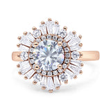 Floral Art Deco Round Engagement Ring Simulated Cubic Zirconia 925 Sterling Silver