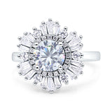 Floral Art Deco Round Engagement Ring Simulated Cubic Zirconia 925 Sterling Silver