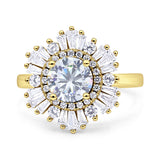 Floral Art Deco Round Engagement Ring Simulated Cubic Zirconia 925 Sterling Silver