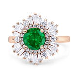 Floral Art Deco Round Engagement Ring Simulated Cubic Zirconia 925 Sterling Silver