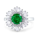 Floral Art Deco Round Engagement Ring Simulated Cubic Zirconia 925 Sterling Silver