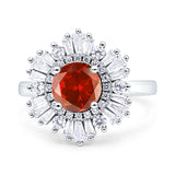 Floral Art Deco Round Engagement Ring Simulated Cubic Zirconia 925 Sterling Silver