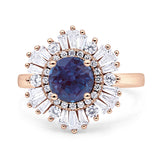 Floral Art Deco Round Lab Alexandrite Halo Engagement Ring
