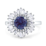 Floral Art Deco Round Lab Alexandrite Halo Engagement Ring