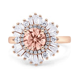 Floral Art Deco Round Engagement Ring Simulated Cubic Zirconia 925 Sterling Silver