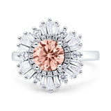 Floral Art Deco Round Engagement Ring Simulated Cubic Zirconia 925 Sterling Silver