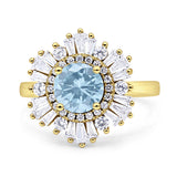 Floral Art Deco Round Natural Aquamarine Halo Engagement Ring