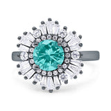 Floral Art Deco Round Engagement Ring Simulated Cubic Zirconia 925 Sterling Silver