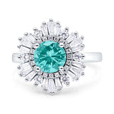 Floral Art Deco Round Engagement Ring Simulated Cubic Zirconia 925 Sterling Silver