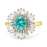 Floral Art Deco Round Engagement Ring Simulated Cubic Zirconia 925 Sterling Silver