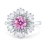 Floral Art Deco Round Engagement Ring Simulated Cubic Zirconia 925 Sterling Silver