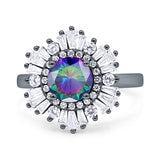 Floral Art Deco Round Engagement Ring Simulated Cubic Zirconia 925 Sterling Silver