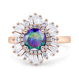 Floral Art Deco Round Engagement Ring Simulated Cubic Zirconia 925 Sterling Silver